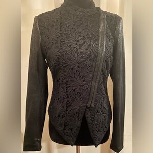 Kenneth Cole New York Black Lace Diagonal Zip Jacket